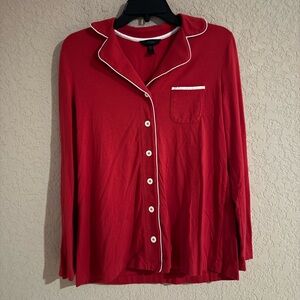 Soma Red Button-Up Pajama Top with White Trim